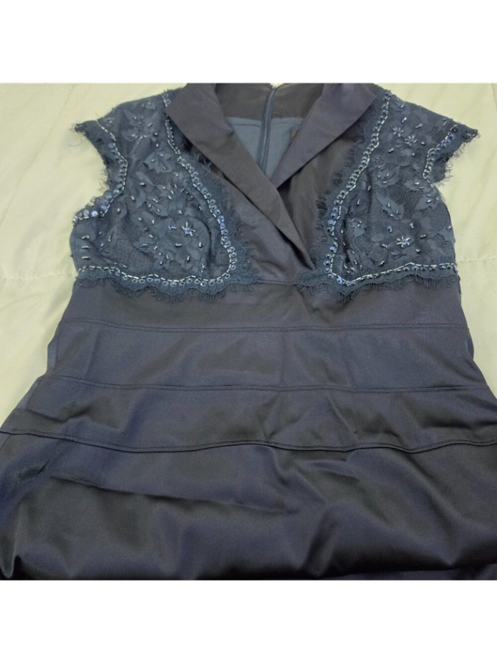 Adrianna Papell Occasions Gown 10 Navy Beaded Lace Formal Evening Mother Bride - Picture 9 of 15